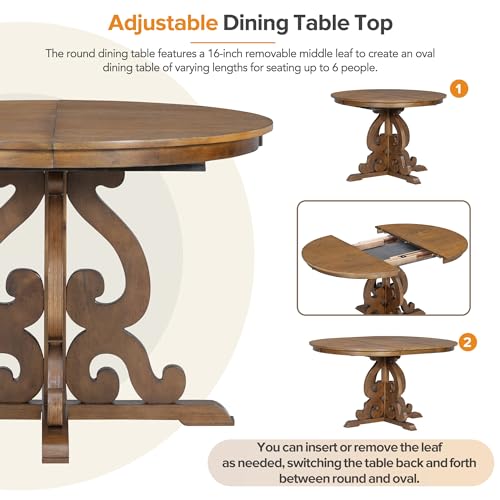 5-Piece Farmhouse Wood Dining Table Set with 4 Upholstered Chairs, Brown R402