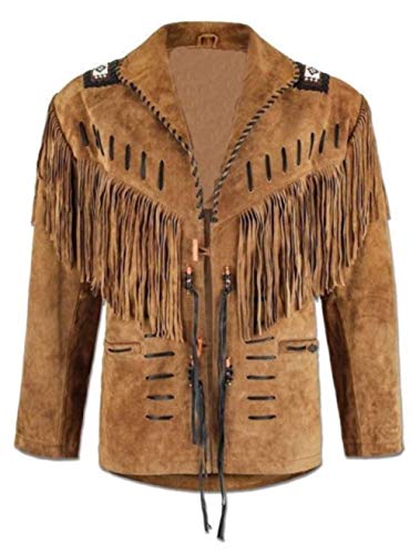 100% Real Suede Western Style Leather Jacket for Sale Native American Coat Fringe