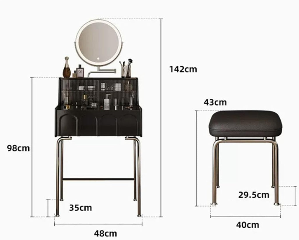 Small Vanity Desk with 3 Lighted Mirror and Storage Shelf, Black H285