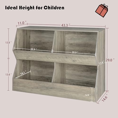 DINZI LVJ Kids Bookshelf, Wooden Toy Storage Organizer, 4 Cubby, Greige Z2289
