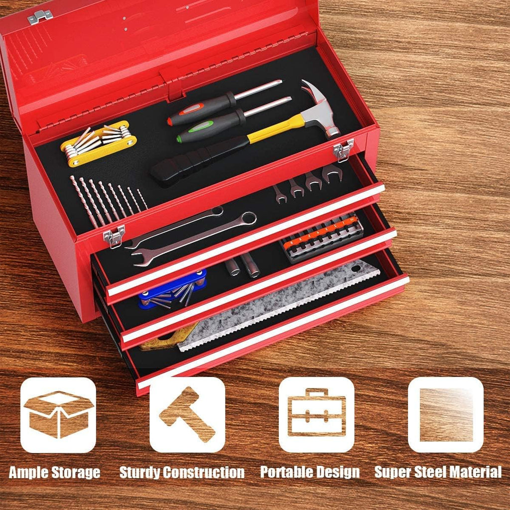 Giantex Portable Steel Tool Box with 3 Drawers, Red A78203