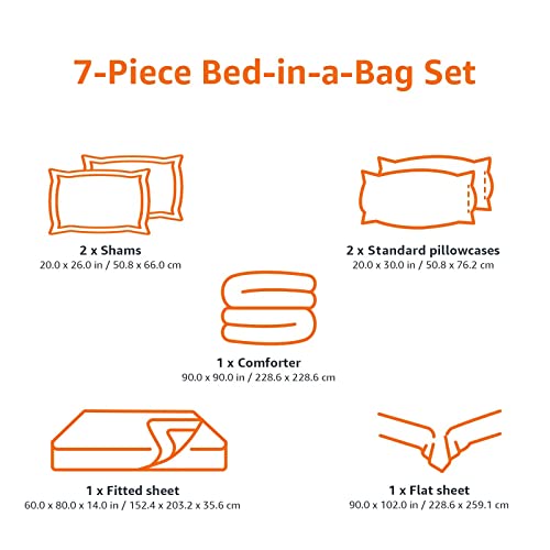 Amazon Basics 7-Piece Reversible Microfiber Bed-in-a-Bag, Full/Queen, Navy Stripe J98606