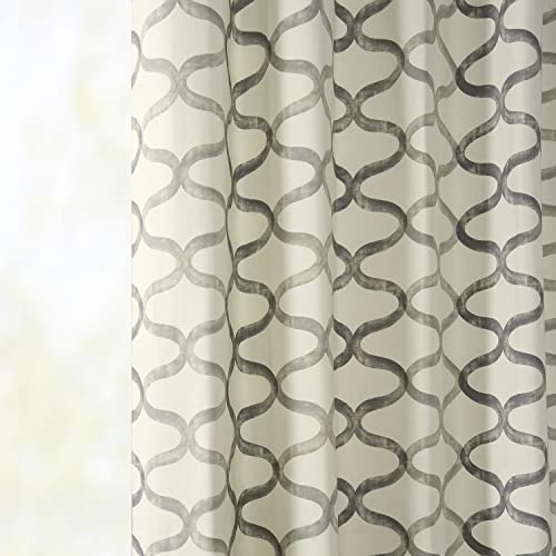 HPD Half Price Drapes Grommet Wavy Geometric Printed Curtains 108 Inches Long Cotton Curtains 1 Panel Room Darkening Window Curtains 50W x 108L Wavy Silver Grey G8137