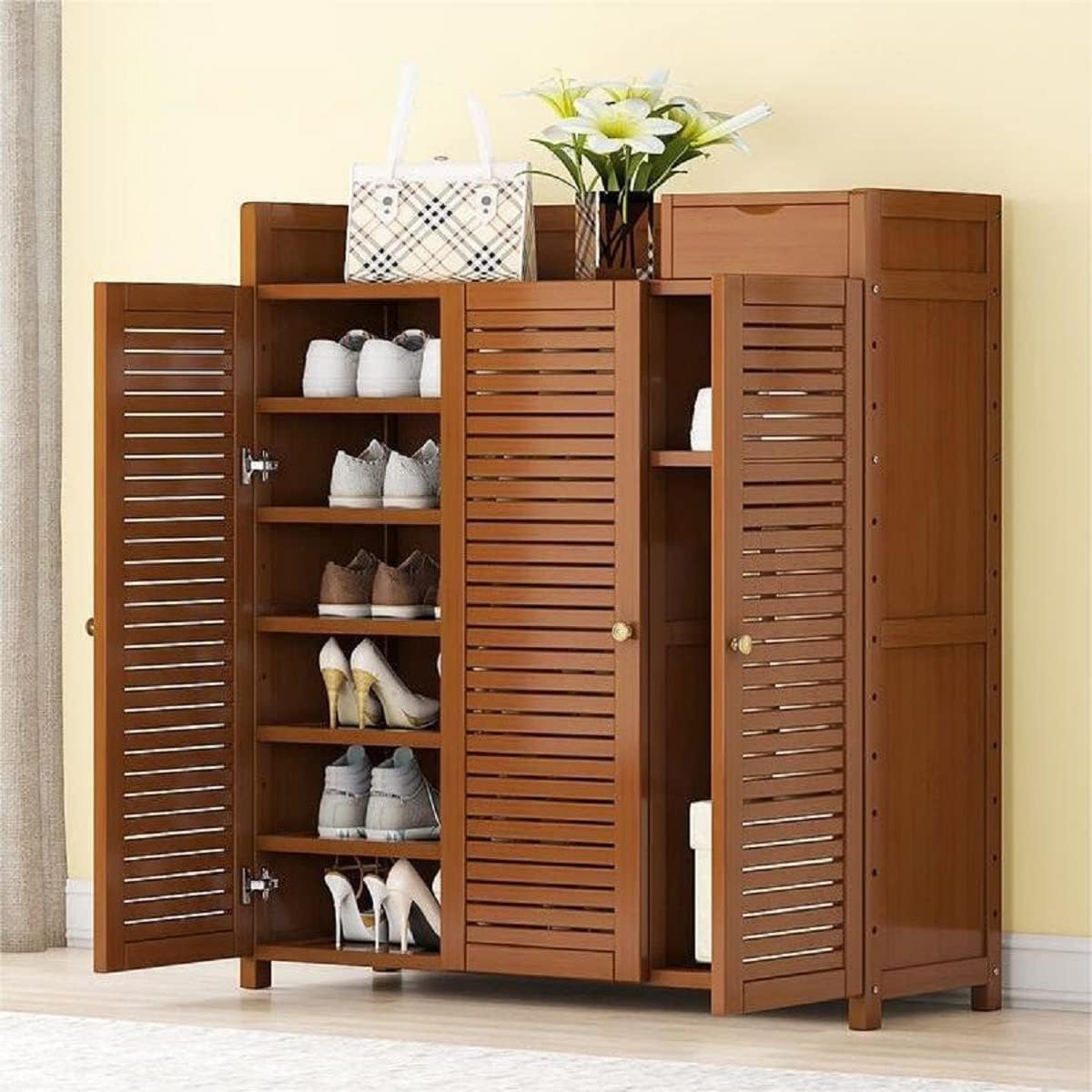 Gdrasuya10 Bamboo 7-Tier Shoe Storage Cabinet with Doors F30101