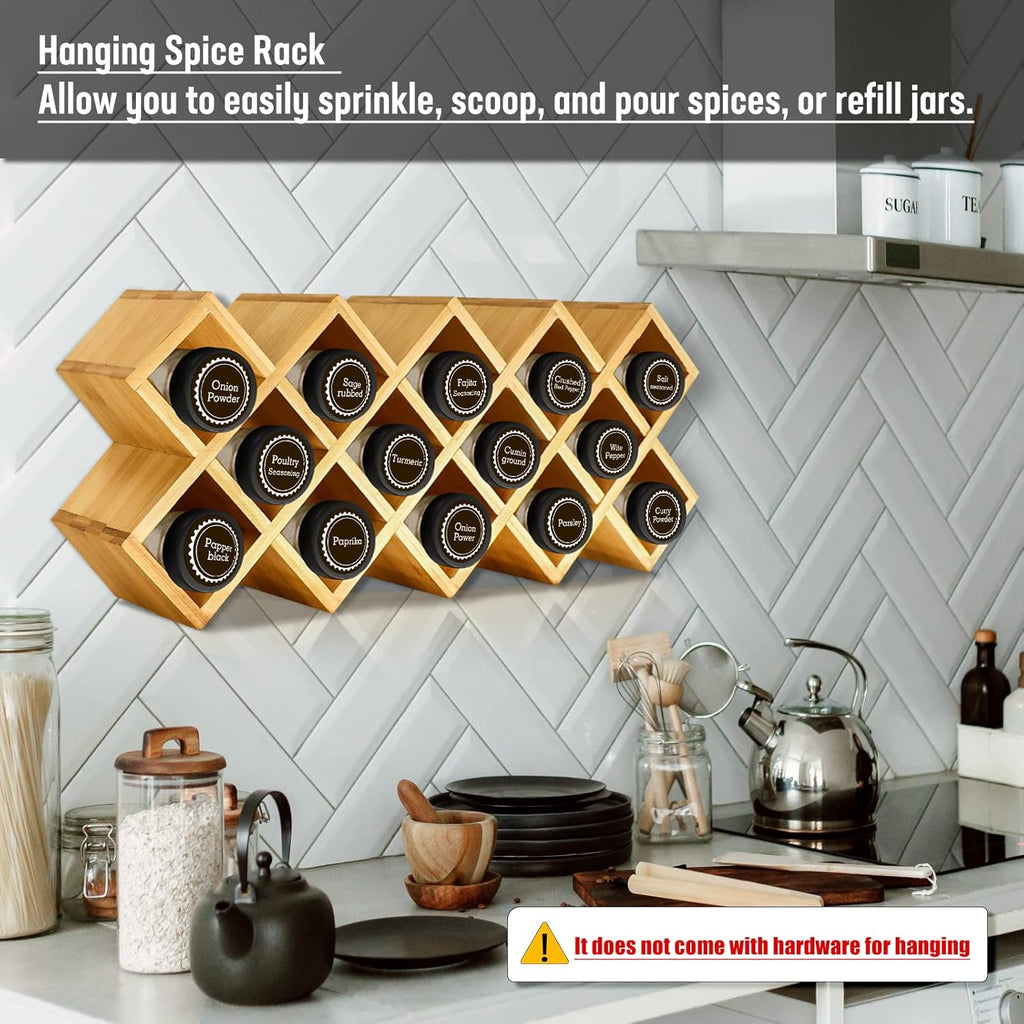 Bamboo Criss Cross Spice Rack Organizer for Cabinet, 18-Jar Tower, Jars Not Included I823