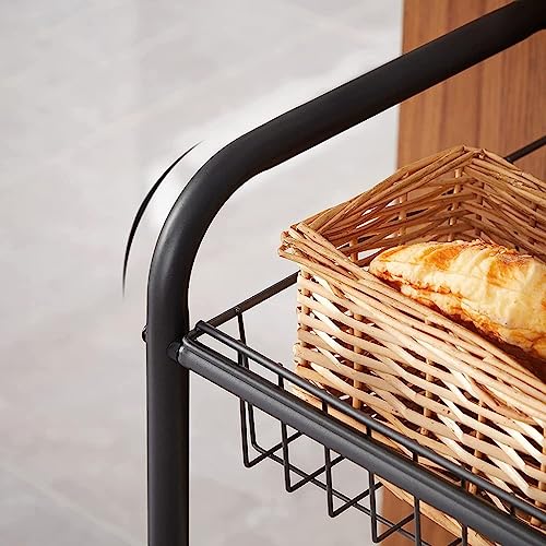 SONGMICS 3-Tier Metal Rolling Utility Cart with Lockable Wheels, Black H714846