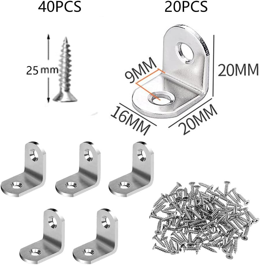 20 Pcs Stainless Steel Corner Braces L Shaped Brackets with Screws D7491