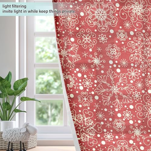 KLL Short Window Curtains 63 Inch Snowflakes Pattern 2 Panel Set R787
