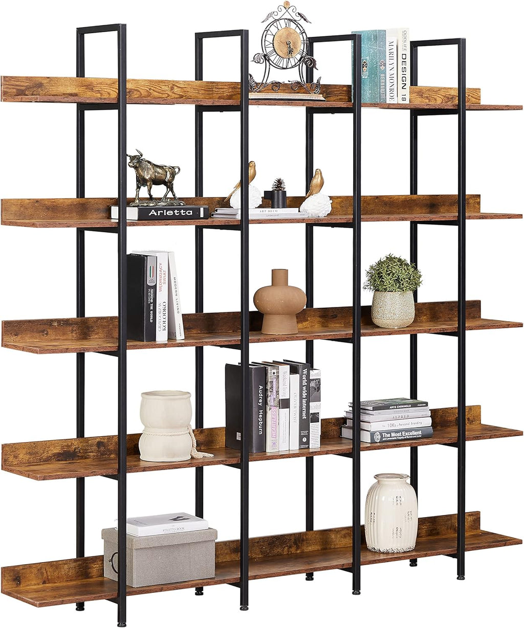 5 Tier Bookcase with Metal Frame, Vintage Industrial Style M7129