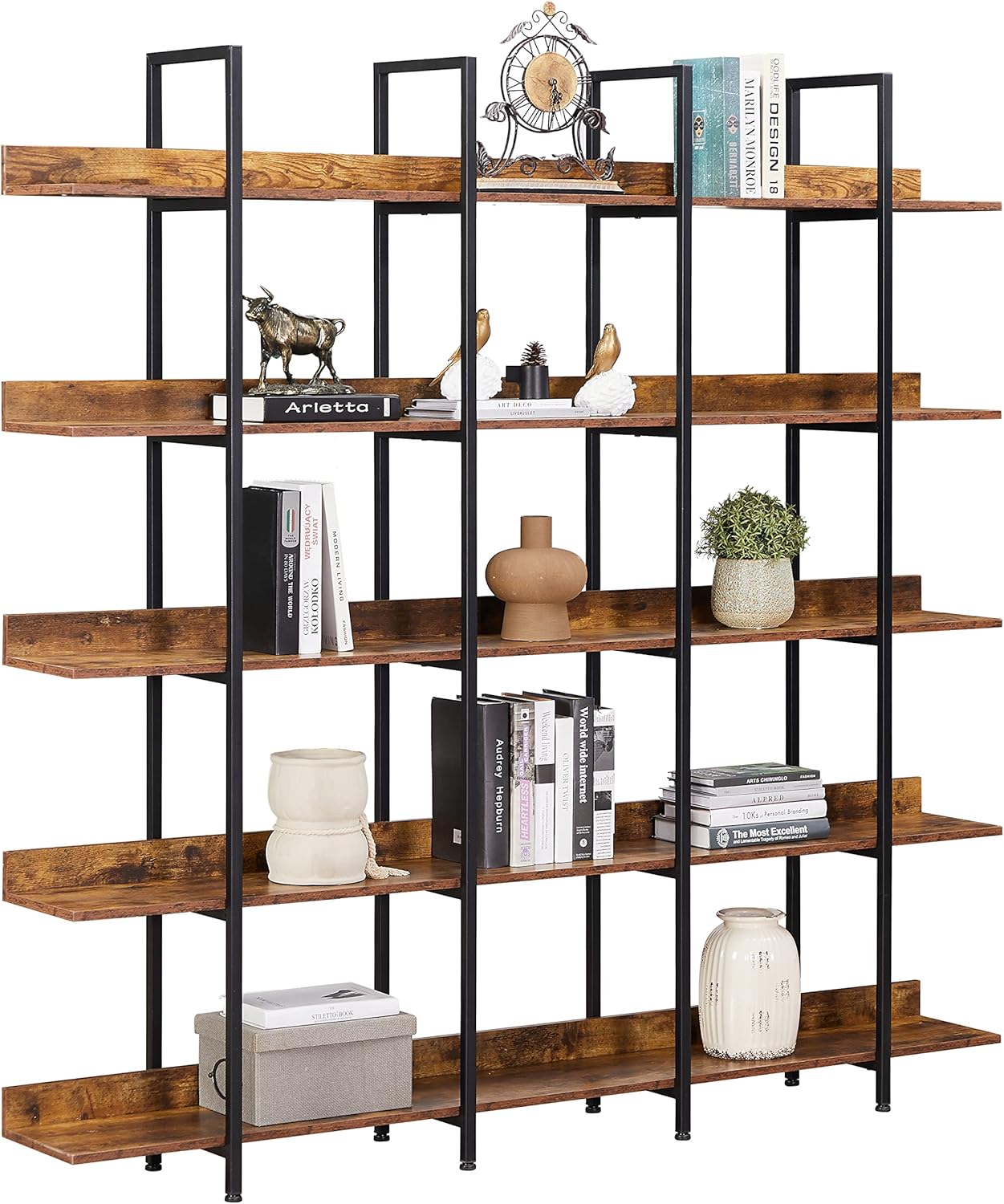 5 Tier Bookcase with Metal Frame, Vintage Industrial Style M7129