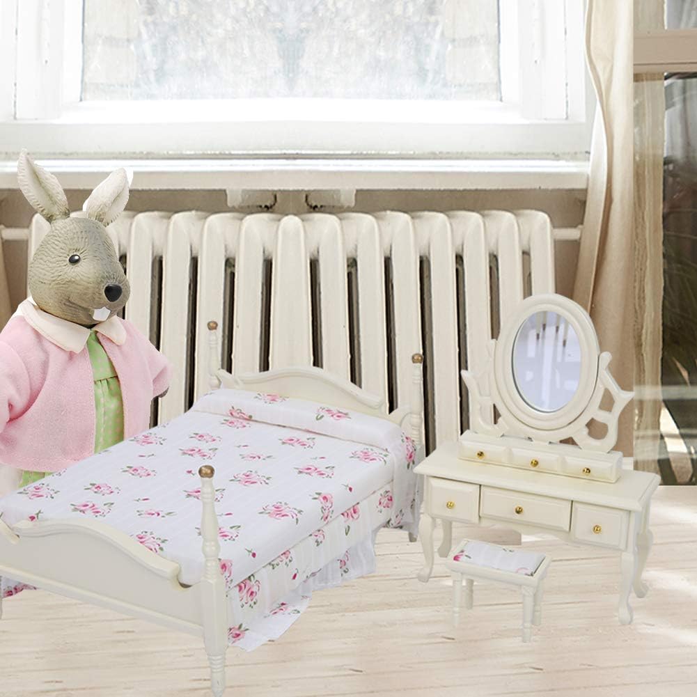 Wooden Dollhouse Miniature Bedroom Furniture Set O36360