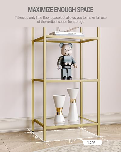 6 Tier Black Bookcase with Tempered Glass Shelves, Steel Frame M75913