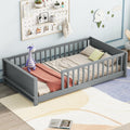 Montessori Floor Bed with Safety Guardrails and Slats, Twin Size Solid Pine Wood Floor Bed Frame, for Girls, Boys, Child Bedroom, Kids Playroom (Grey)