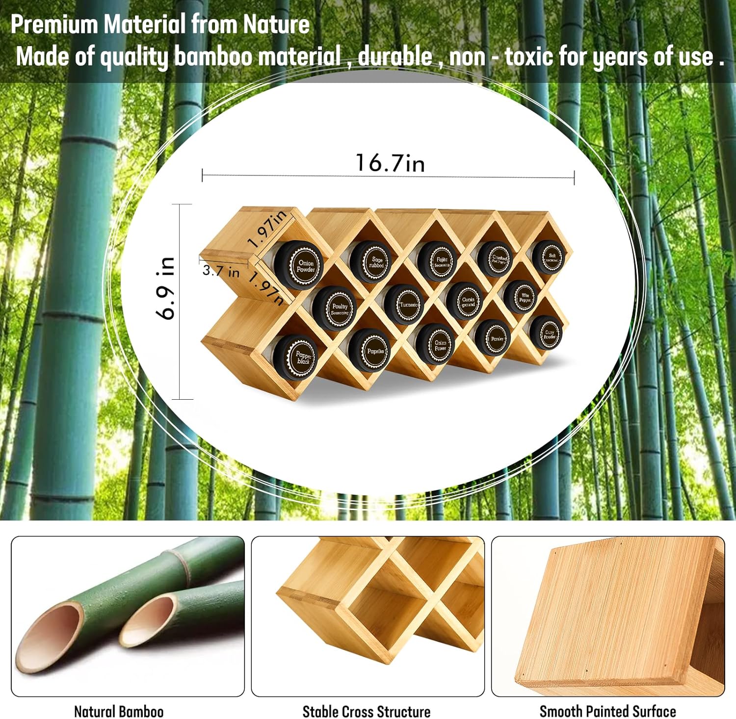 Bamboo Criss Cross Spice Rack Organizer for Cabinet, 18-Jar Tower, Jars Not Included I823