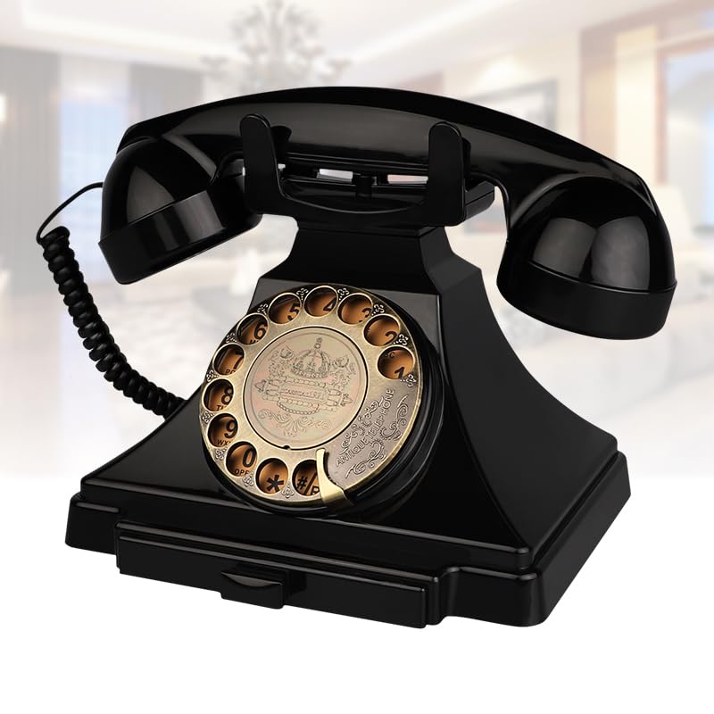 Retro Landline Telephone, Corded Antique Rotary Dial Phone for Home D804