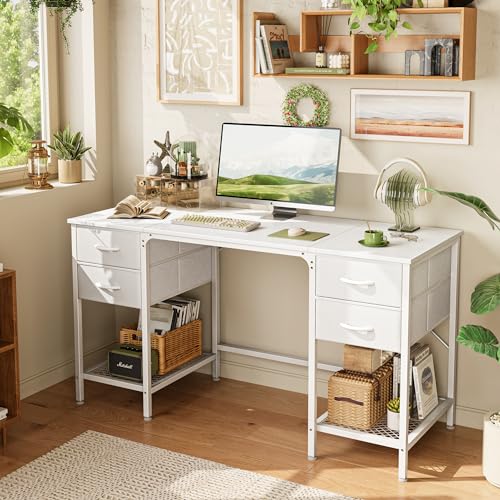 55 Inch Computer Desk with 4 Drawers, Mesh Shelf, Rustic Brown H30275
