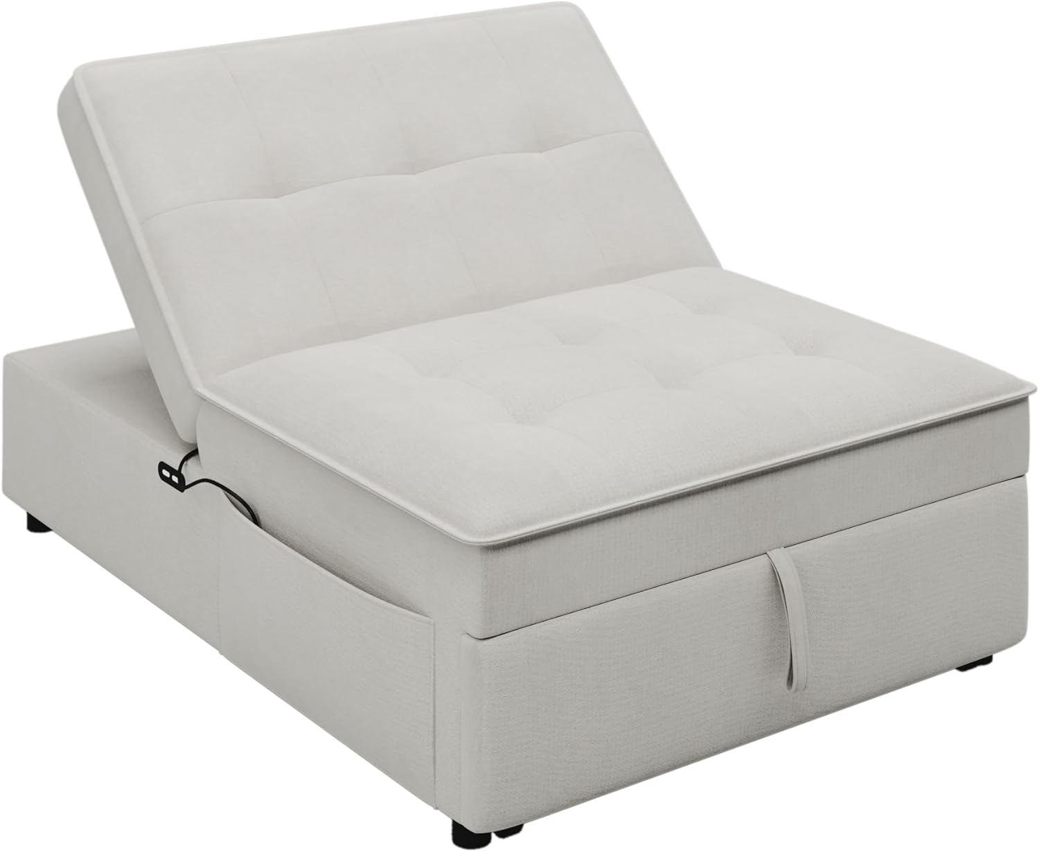 CHARMMA 4-in-1 Sofa Bed Folding Ottoman with Storage Pocket and USB Port, White S909686
