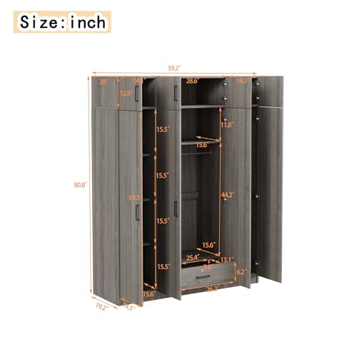 Modern 3-Door Wardrobe with Mirror and Drawers, White F320