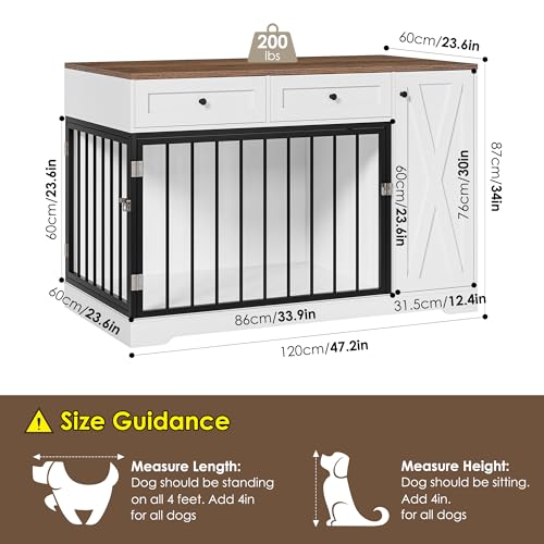 Wooden Dog Crate Furniture with Double Doors and Storage Cabinet for Small Medium Dogs, White H121