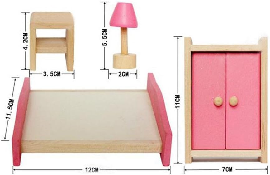 Wooden Dollhouse Furniture Set for Kids, Pink V808