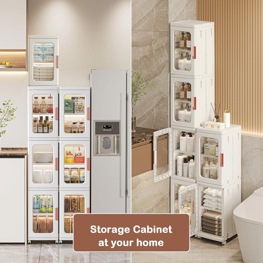 65" Narrow Tall Plastic Storage Cabinet with Shelves and Wheels F7739