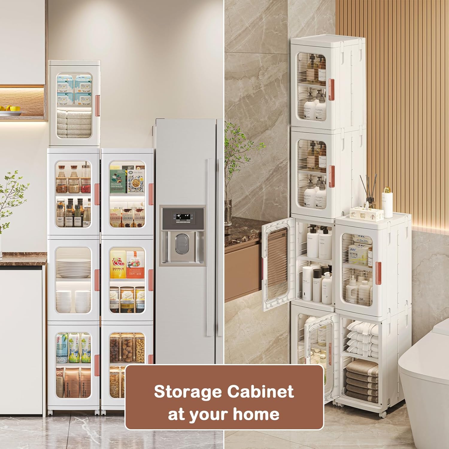 65" Narrow Tall Plastic Storage Cabinet with Shelves and Wheels F7739