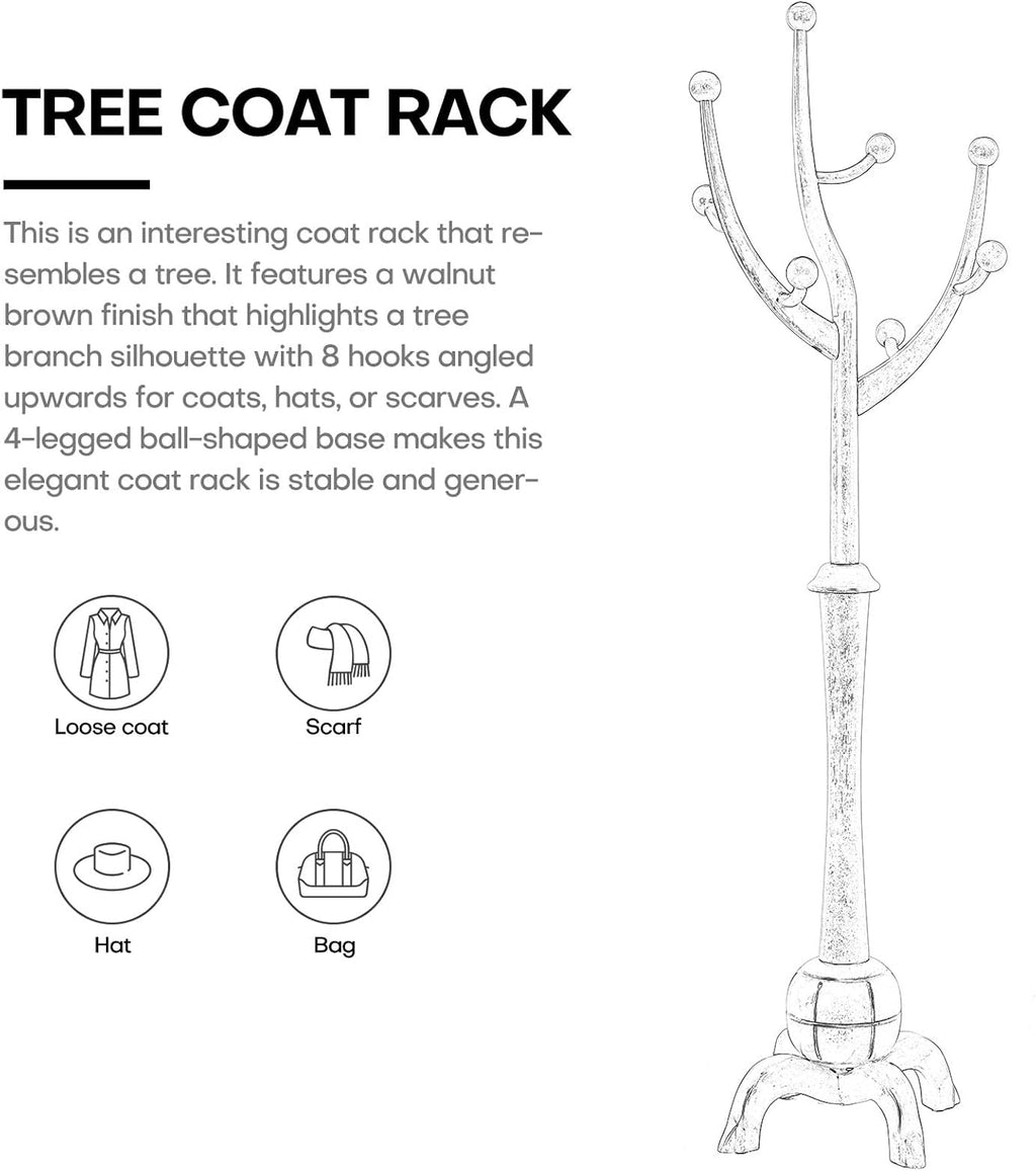 Heavy Duty Freestanding Wood Coat Rack with 8 Hooks, Black P4885