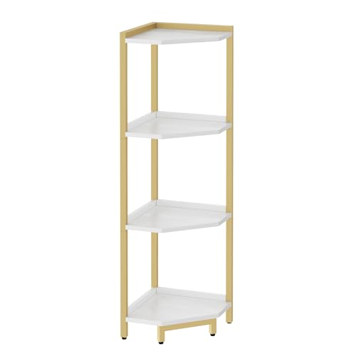 4-Tier White Gold Corner Bookshelf with Metal Frame R918