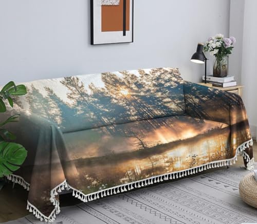 Sofa Covers Forest Slipcovers Soft Tassel Sectional Couch Protector for Pets Kids P417