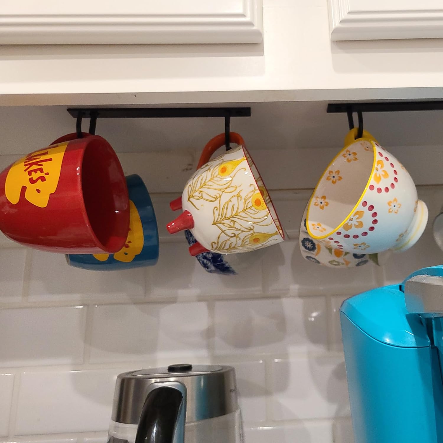 6 Pack Under Cabinet Mug Rack with 24 Hooks, Black Y97680