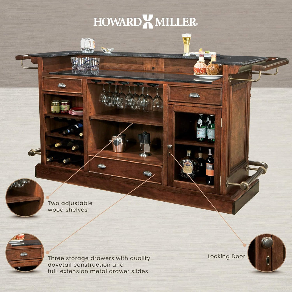 Howard Miller Cheers Bar 693-027 Hampton Cherry Finish Home Bar with Locking Door L4275
