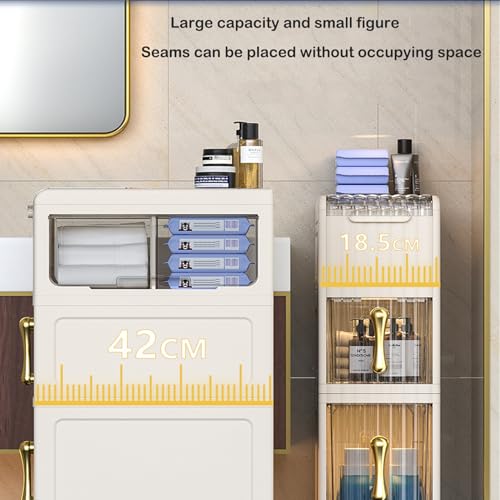 2-Tiers Narrow Bathroom Floor Storage Cabinet with Clear Drawers X658