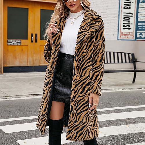 Women's Leopard Print Faux Fur Long Cardigan Jacket C975