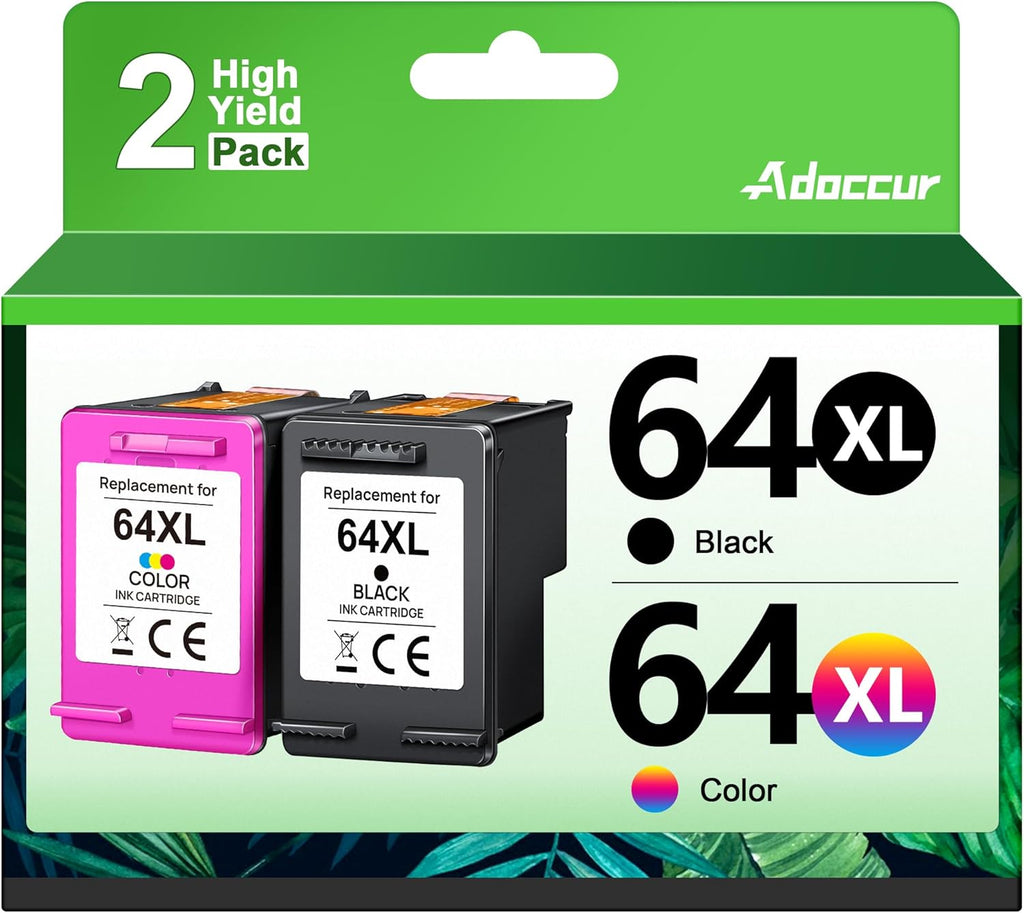 Remanufactured Ink Cartridge Replacement for HP Ink 64 HP 64XL HP 64 Ink Works with HP Envy Photo 7855 7858 6252 6255 7800 7100 7155 7158 Tango Tango X Tango Terra Printer (1 Black, 1 Color)