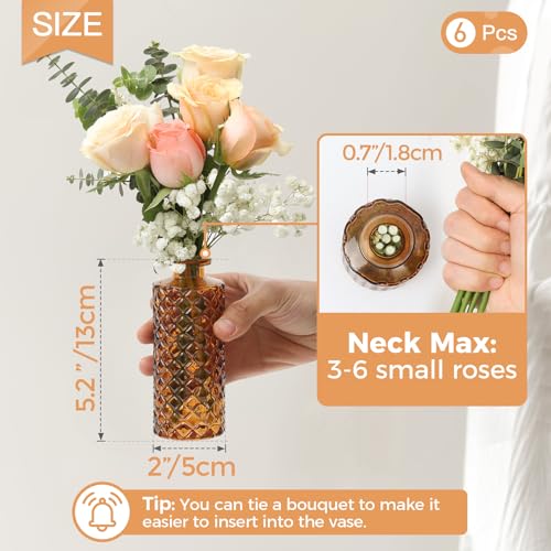 ComSaf Glass Bud Vases Set of 12, Mini Diamond Vases for Centerpieces, Gradient Amber B68600