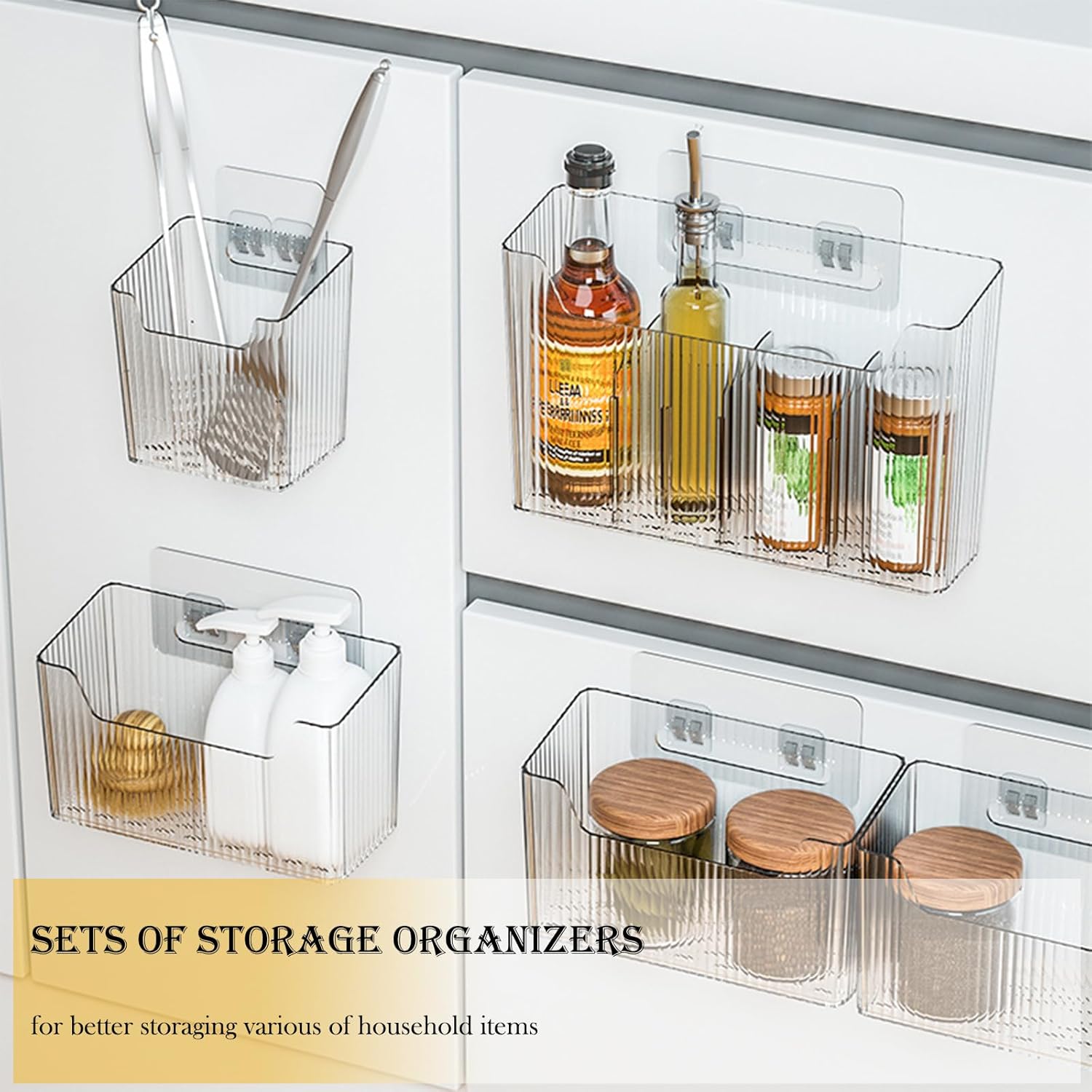 2 Pack Adhesive Cabinet Door Organizer, Wall Mounted Storage Bins for Narrow Space, Clear V226