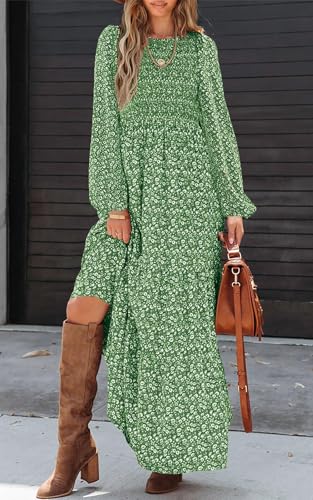 PRETTYGARDEN Women's Floral Maxi Dress Long Sleeve Crew Neck B394523