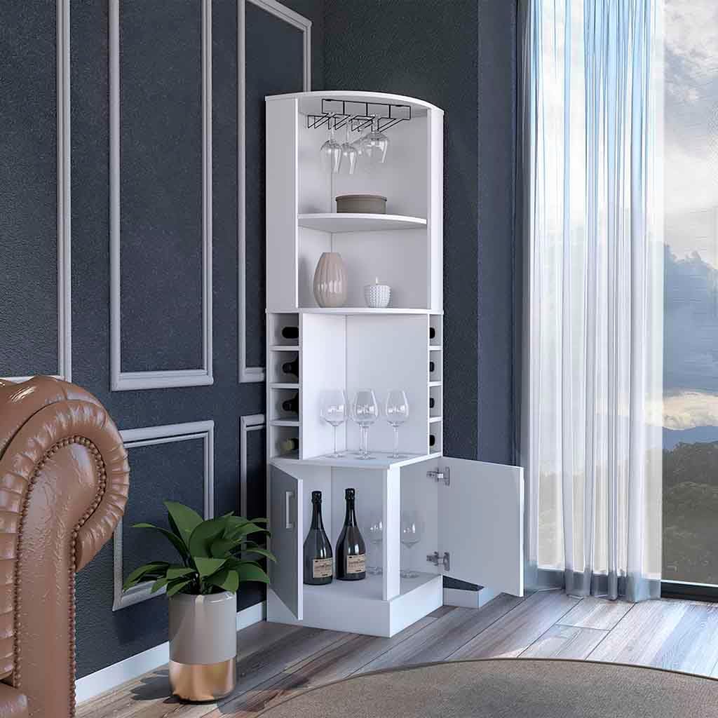 Corner Bar Storage Cabinet with Wine Rack, White Finish Z656213