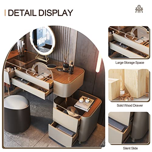 Vanity Desk Mirror with Lights, Wood Frame Leather Finish, 47in V70130