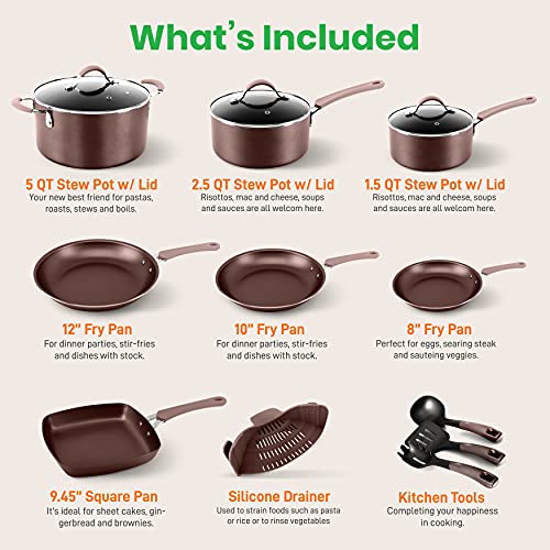 NutriChef 14-Piece Nonstick Cookware Set with Pots, Pans & Utensils S3171