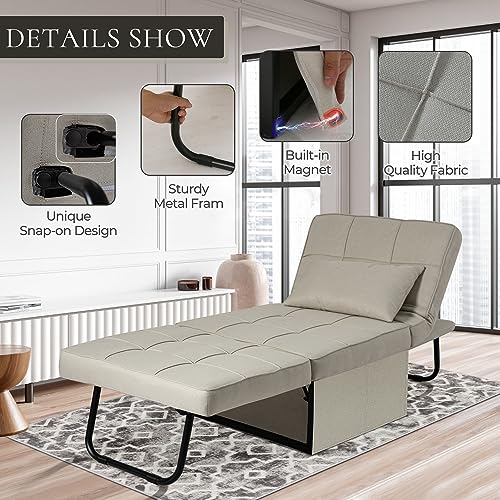 WMK Convertible Chair Bed 4 in 1 Sleeper Sofa with Adjustable Backrest, Gray E1393