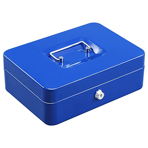 xydled Cash Box with Money Tray and Key Lock, Metal Money Saving Organizer Safe Box, Oval Cash Register Drawer for Small Business, 13''x9.37''x3.54'', Black