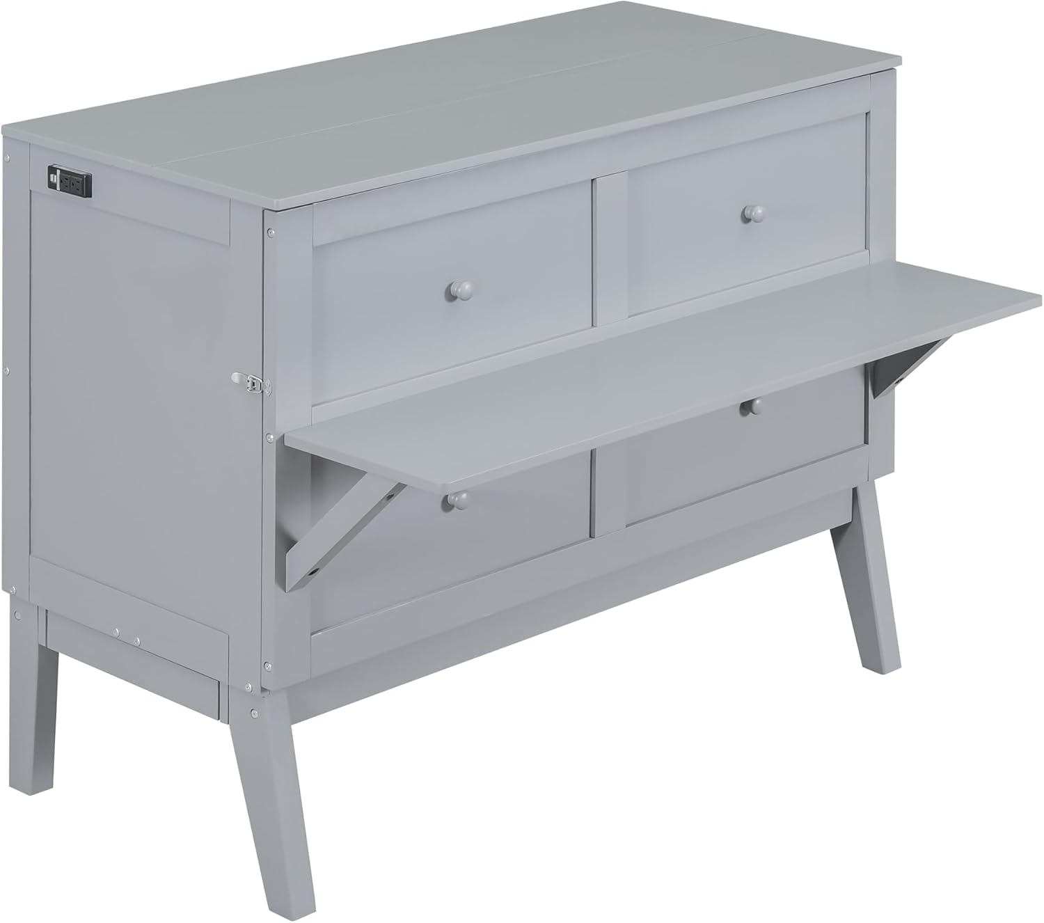 Full Size Murphy Wall Bed with Cabinet and USB Port, Gray E415639