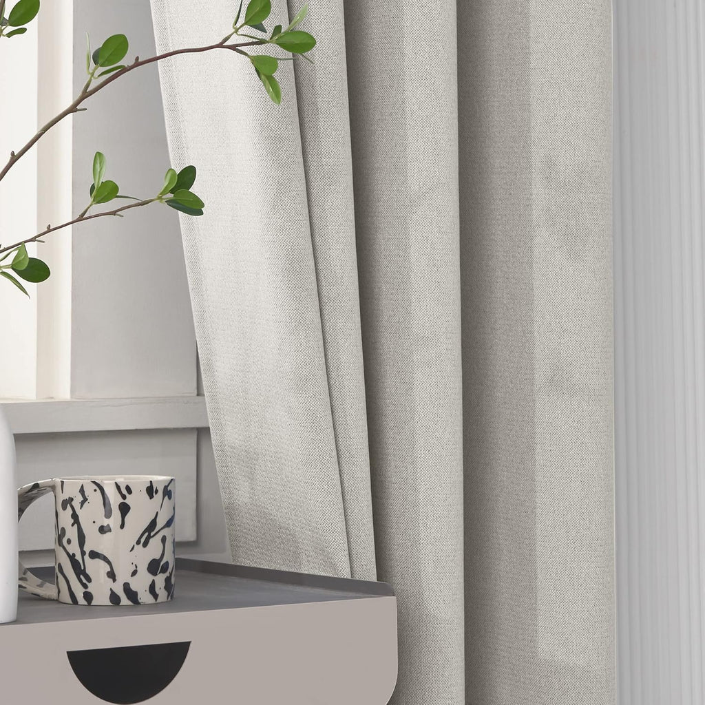 Faux Linen Total Blackout Extra Long Curtain, 2 Story for High Ceiling, Silver White, 1 Panel, 52 x 144 Inch G553