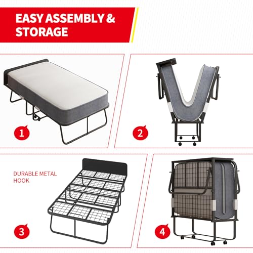 Folding Bed with Mattress for Adults, Twin Size, Metal Frame T61630