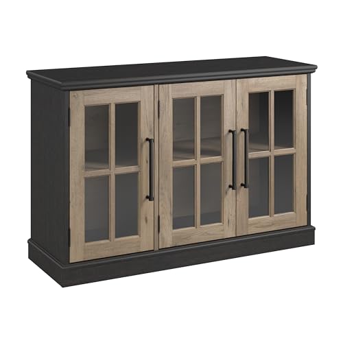 Bush Furniture Westbrook 46W Sideboard Cabinet with Glass Doors, White Ash D408000