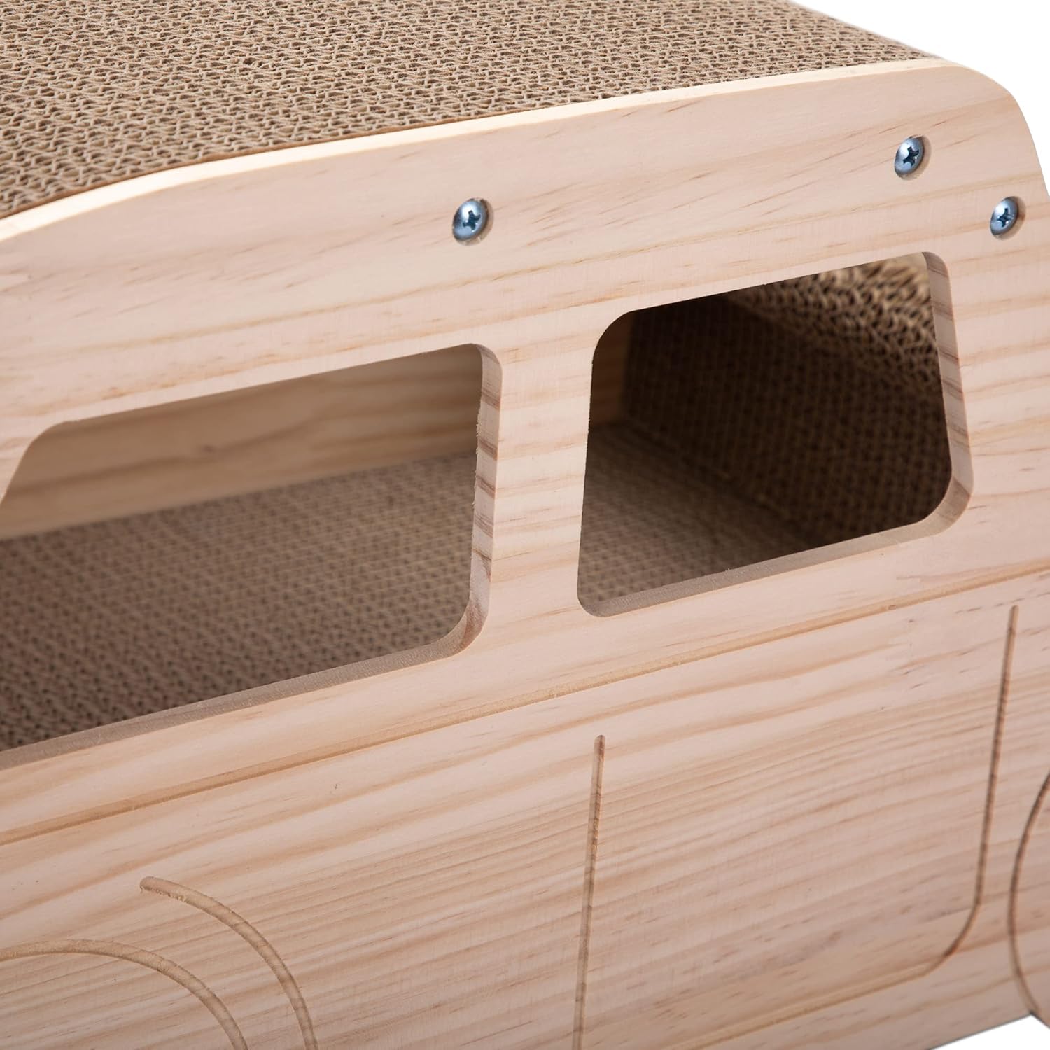 2-in-1 Wood Corrugated Cat Scratcher Car-Shaped Cat House Y208