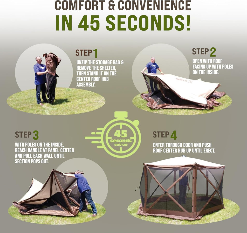 CLAM Quick-Set Pavilion 12.5 x 12.5 Ft Pop-Up Camping Screen Tent with Carry Bag, Gray F1686