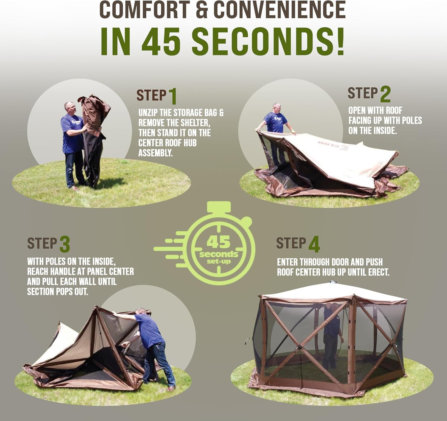 CLAM Quick-Set Pavilion 12.5 x 12.5 Ft Pop-Up Camping Screen Tent with Carry Bag, Gray F1686