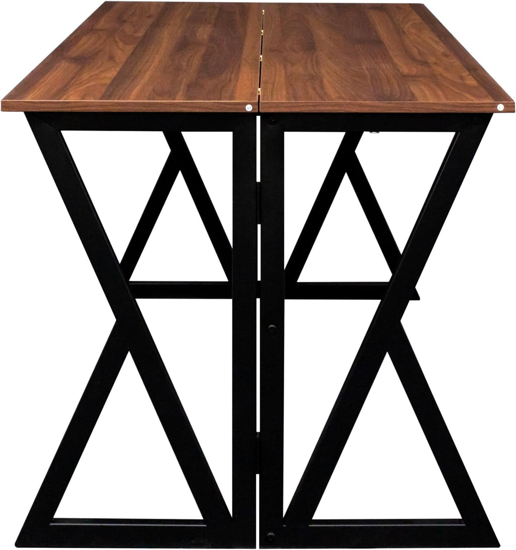 Extendable Drop Leaf High Table, Wood Folding Dining Desk, Walnut Brown C6002